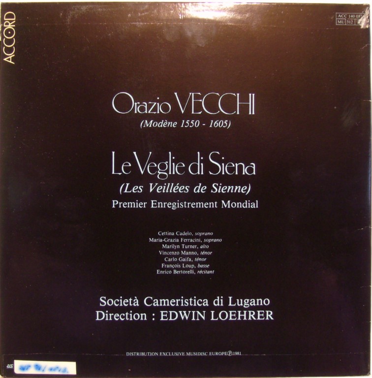 Accord ACC 140 037 - Orazio Vecchi, Societa Cameristica Di Lugan - Image 2