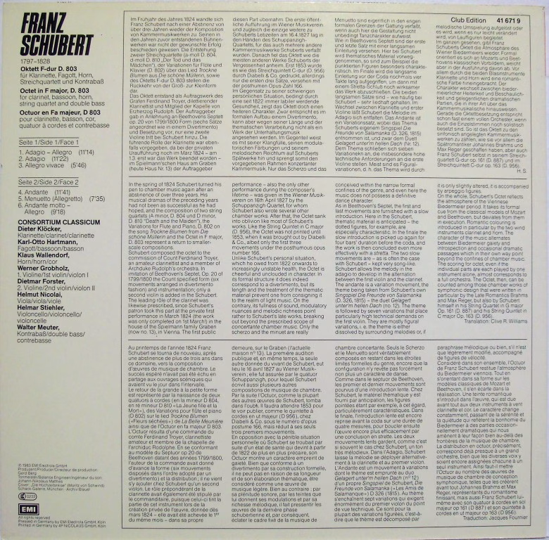 EMI 41 671 9 - Franz Schubert, Consortium Classicum - Oktett F-d - Image 2