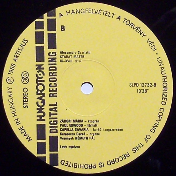 Hungaroton SLPD 12732 - Alessandro Scarlatti, Mária Zádori, Paul - Image 3