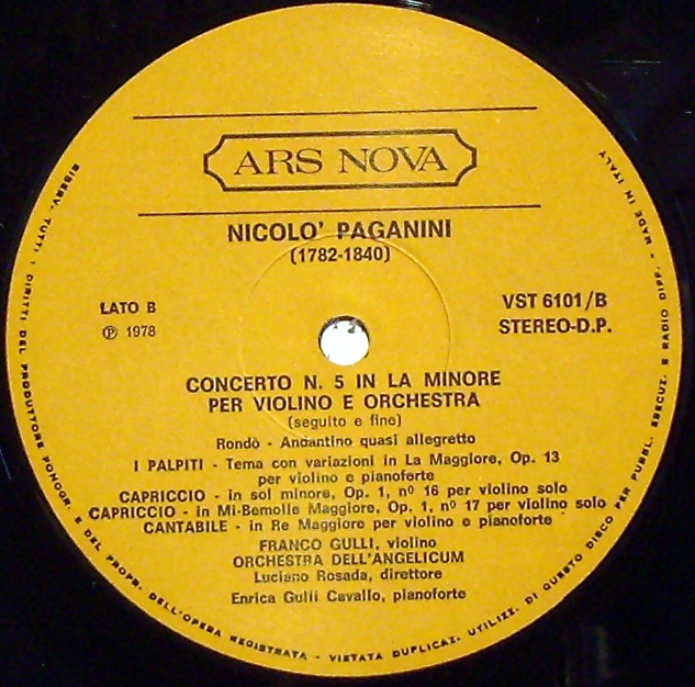 Ars Nova VST 6101 STEREO - Niccolò Paganini - Concerto N°5 In La - Image 3