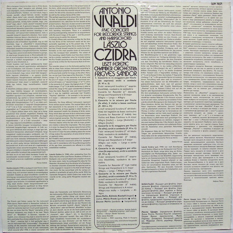 Hungaroton SLPX 11671 - Antonio Vivaldi, László Czidra, Liszt Fe - Image 2