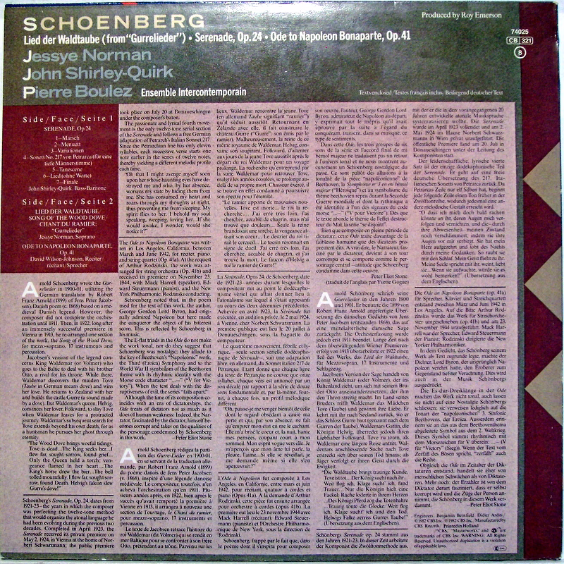 CBS Masterworks 74 025 - Arnold Schoenberg, Jessye Norman, John - Image 2