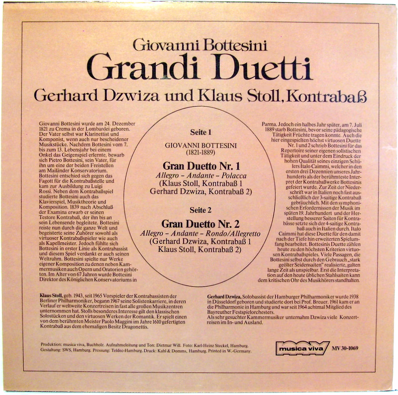Musica Viva MV 30-1069 - Giovanni Bottesini, Gerhard Dzwiza, Kla - Image 3