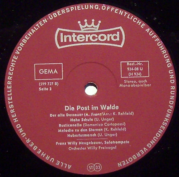 Intercord 924-08 U - Franz Willy Neugebauer - Die Post Im Walde - Image 3