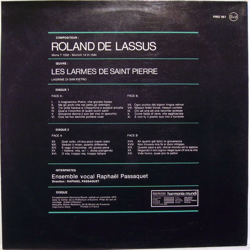 Harmonia Mundi HMU 961 - Roland De Lassus, Ensemble Vocal Raphaë - Image 2