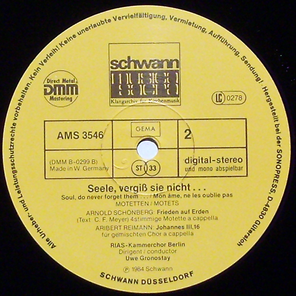 Schwann Musica Sacra AMS 3546 - RIAS-Kammerchor, Uwe Gronostay - - Image 3