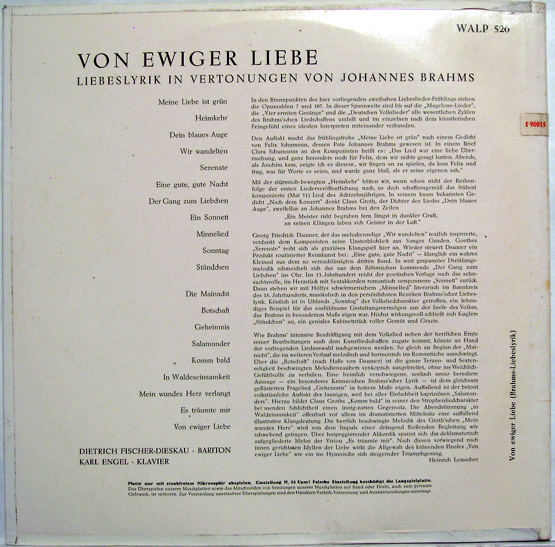 Electrola WALP 526 - Johannes Brahms, Dietrich Fischer-Dieskau, - Image 2