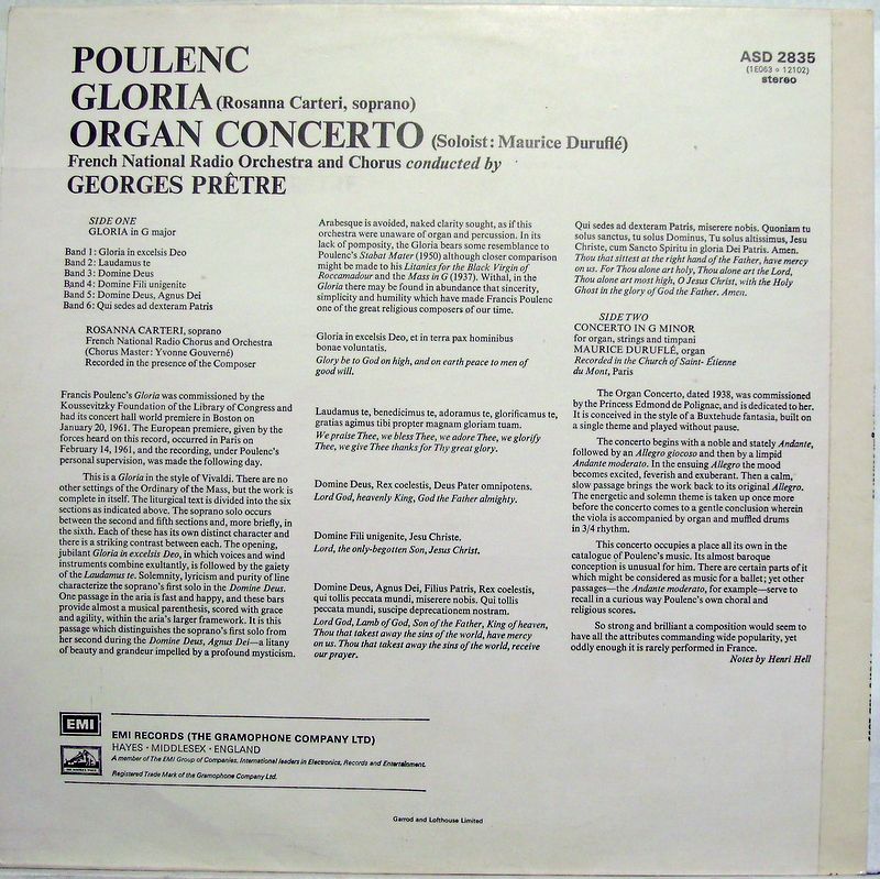 His Master's Voice ASD 2835 - Francis Poulenc, Orchestre Nationa - Image 3