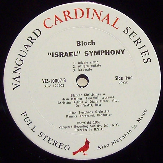 Vanguard VCS-10007 - Ernest Bloch, Zara Nelsova, Utah Symphony O - Image 3