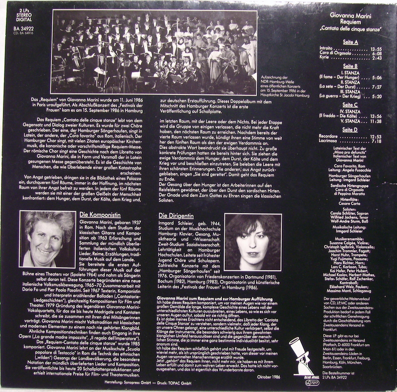 Blue Angel BA 34922 - Giovanna Marini - Requiem - Cantata Delle - Image 2