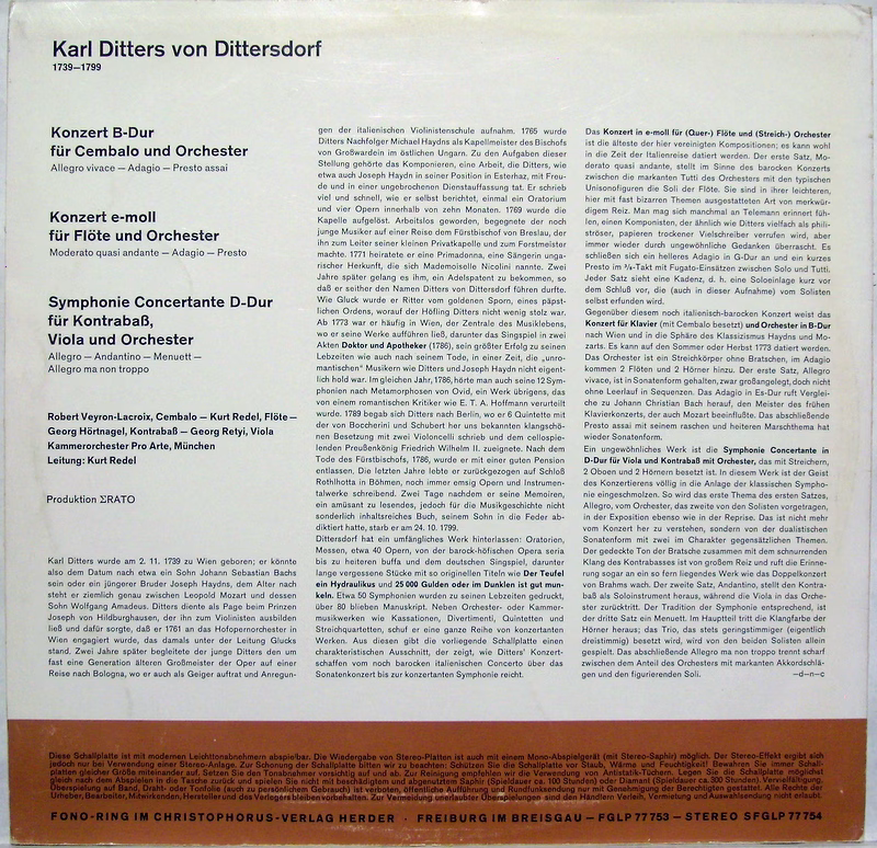 Fono-Ring SFGLP 77 754 - Carl Ditters von Dittersdorf - Cembalok - Image 2