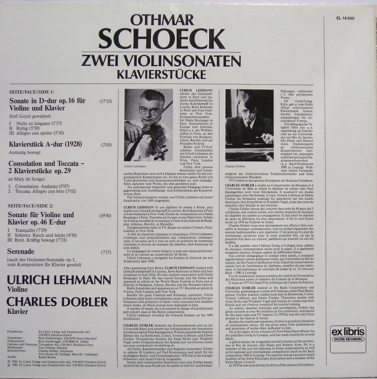 Ex Libris EL 16 990 - Othmar Schoeck, Hans-Ulrich Lehmann, Charl - Image 2