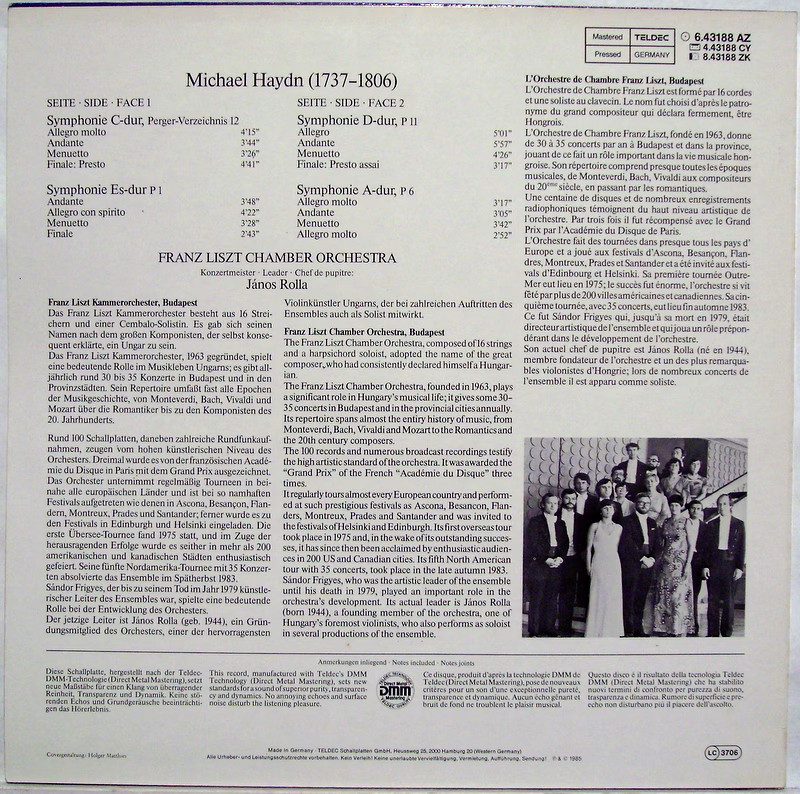 TELDEC 6.43188 AZ - Michael Haydn, Liszt Ferenc Chamber Orchestr - Image 2
