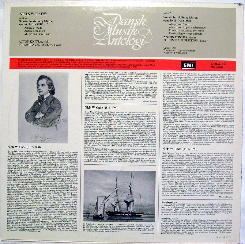 EMI D.M.A. 035 - Niels Wilhelm Gade, Anton Kontra, Bohumila Jedl - Image 2