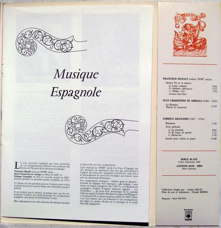 ARION ARN 37172 - Serge Blanc, Antonio Ruiz Pipó - Musique Espag - Image 2