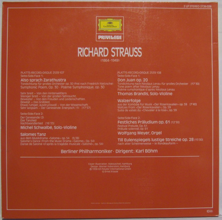 Deutsche Grammophon 2726 028 - Richard Strauss, Berliner Philhar - Image 2