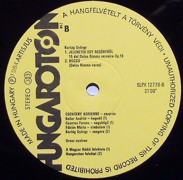 Hungaroton SLPX 12776 - György Kurtág, Adrienne Csengery, Ensemb - Image 4