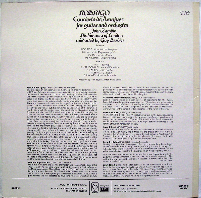 Classics For Pleasure CFP 40012 - Joaquín Rodrigo, John Zaradin, - Image 2