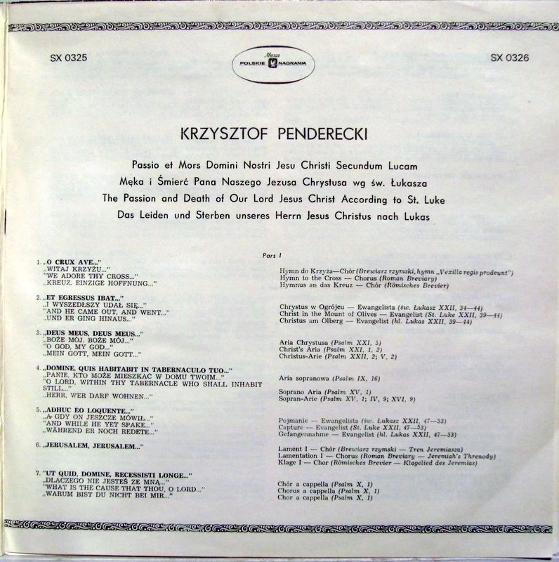 Polskie Nagrania Muza SX 0325-0326 - Krzysztof Penderecki - Pass - Image 2