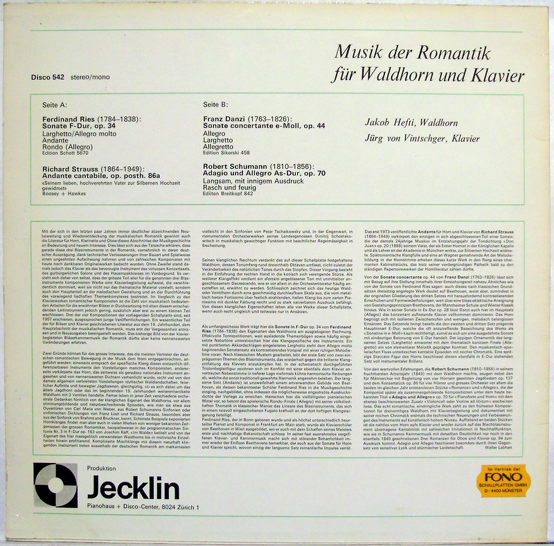 Jecklin-Disco 542 - Ferdinand Ries, Richard Strauss, Franz Danzi - Image 2