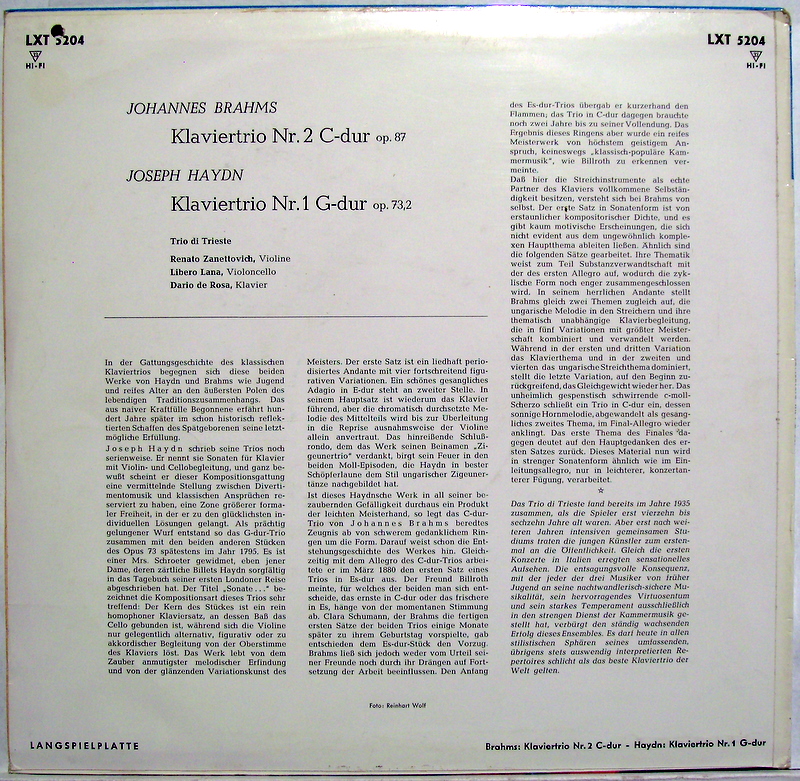 DECCA LXT 5204 - Trio Di Trieste, Johannes Brahms, Joseph Haydn - Image 2