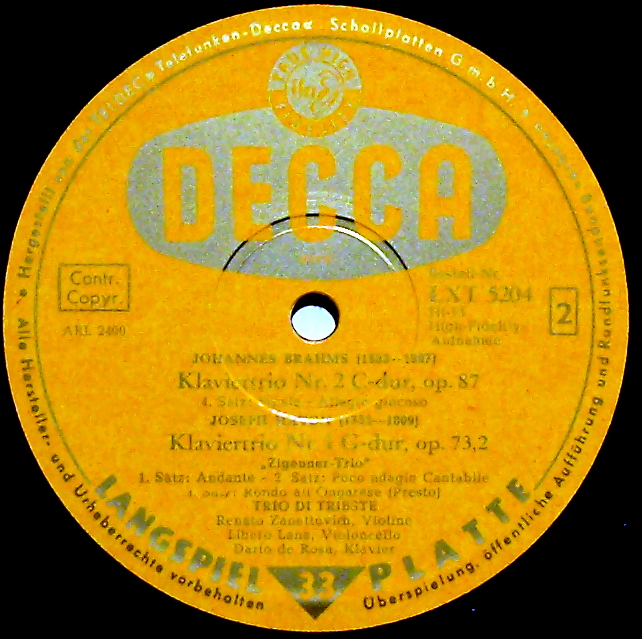 DECCA LXT 5204 - Trio Di Trieste, Johannes Brahms, Joseph Haydn - Image 3
