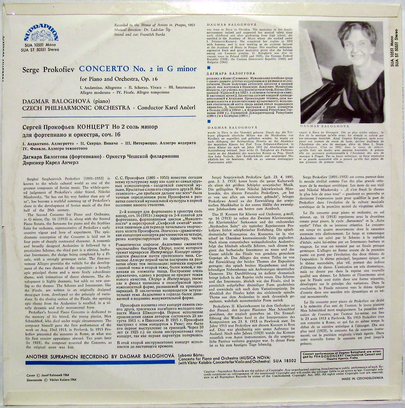 Supraphon SUA ST 50551 - Sergei Prokofiev, Dagmar Baloghová, The - Image 2