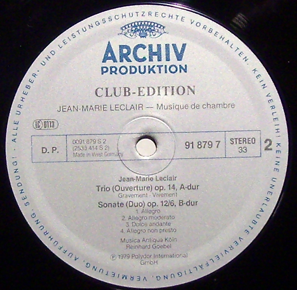 Archiv Produktion 91 879 7 - Jean-Marie Leclair, Musica Antiqua - Image 3