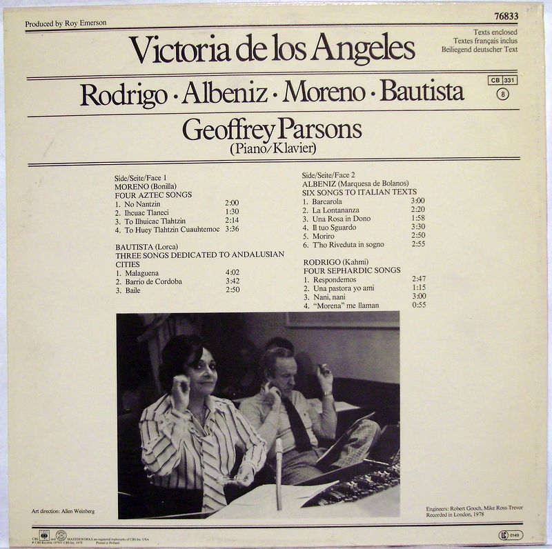 CBS Masterworks M 35139 - Victoria De Los Angeles, Geoffrey Pars - Image 2