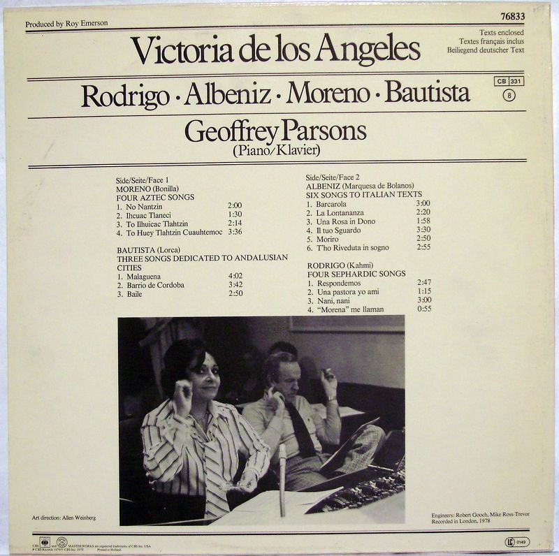 CBS Masterworks M 35139 - Victoria De Los Angeles, Geoffrey Pars - Image 2