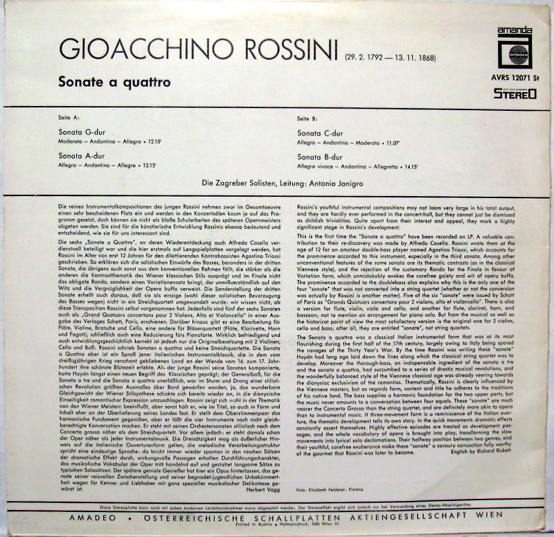 Amadeo AVRS 12071 St - Zagrebački Solisti, Antonio Janigro, Gioa - Image 2