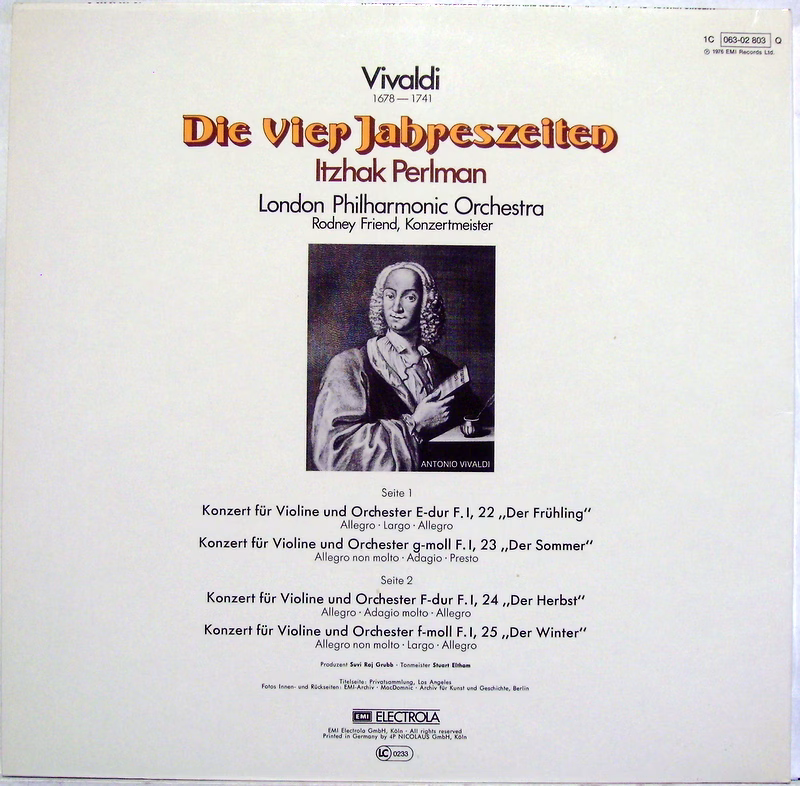 His Master's Voice 1C 063-02803 Q - Antonio Vivaldi, Itzhak Perl - Image 3
