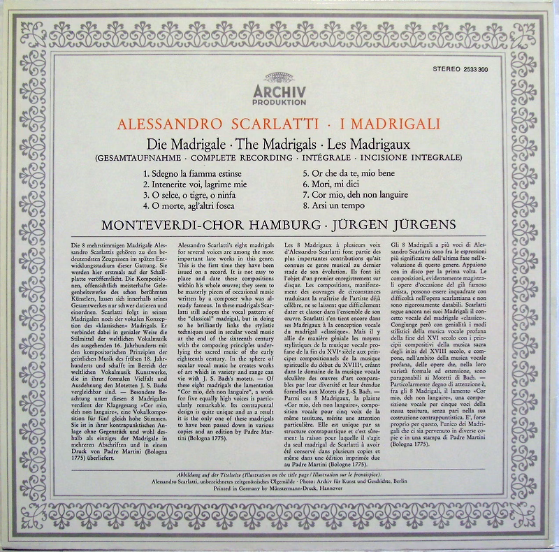 Archiv Produktion 2533 300 - Alessandro Scarlatti, Monteverdi-Ch - Image 2