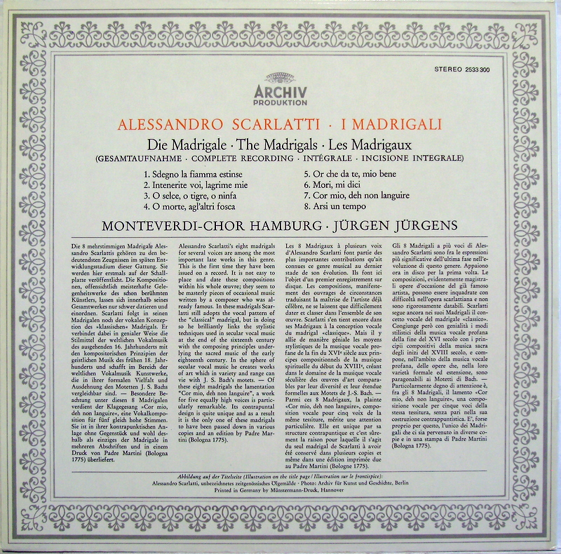 Archiv Produktion 2533 300 - Alessandro Scarlatti, Monteverdi-Ch - Image 2