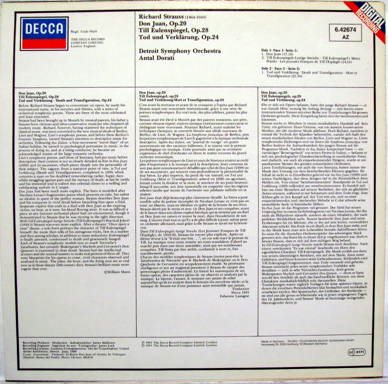 DECCA 6.42674 - Richard Strauss, Detroit Symphony Orchestra, Ant - Image 2