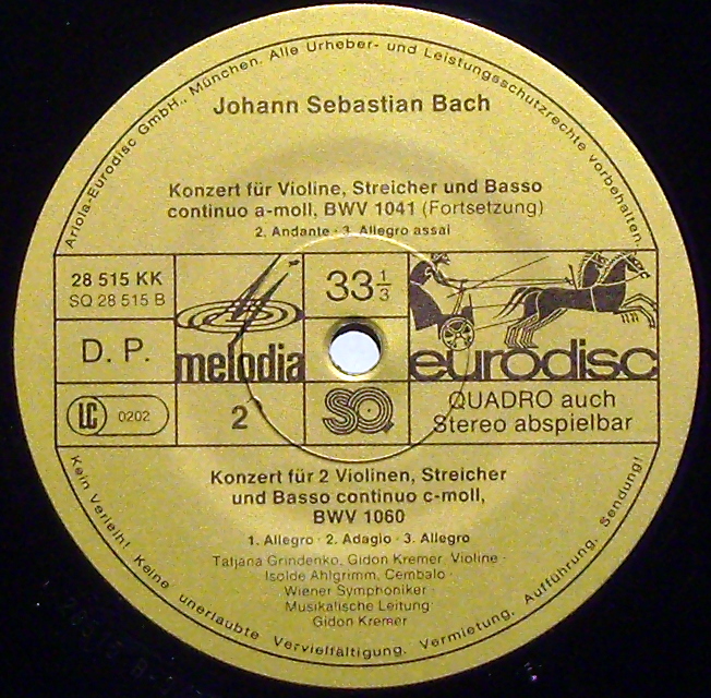 Eurodisc 28 515 KK - Johann Sebastian Bach, Gidon Kremer, Tatian - Image 3