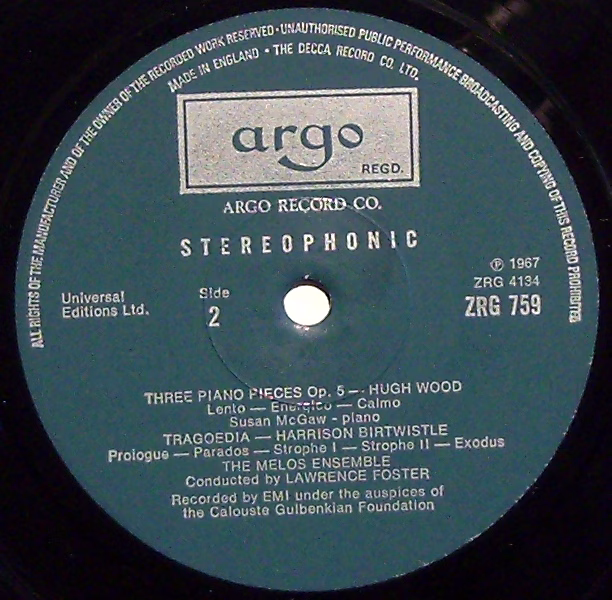 Argo ZRG 759 - Harrison Birtwistle, Gordon Crosse, Hugh Wood - T - Image 3