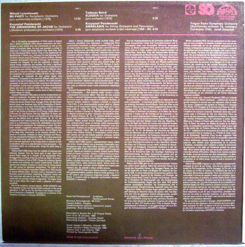 Supraphon 1410 2734 - Krzysztof Penderecki, Witold Lutoslawski, - Image 2