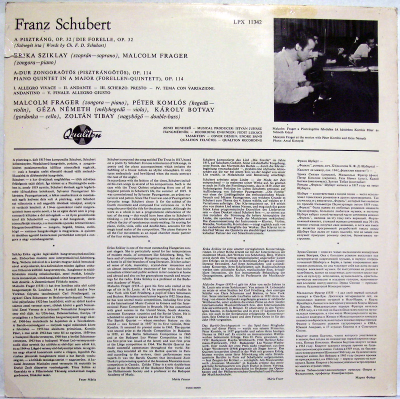 Qualiton LPX 11342 - Franz Schubert, Erika Sziklay, Malcolm Frag - Image 2