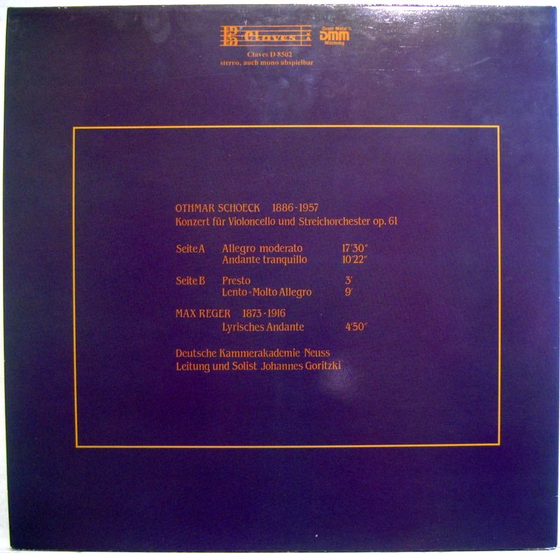 Claves D 8502 - Othmar Schoeck, Max Reger, Deutsche Kammerakadem - Image 2