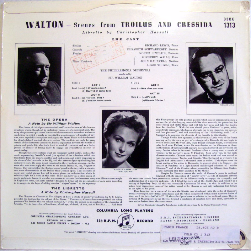 Columbia 33CX1313 - Sir William Walton - Scenes From Troilus And - Image 2