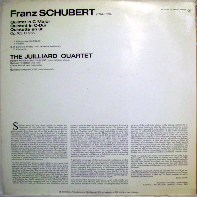 CBS 76268 - Franz Schubert, Juilliard String Quartet, Bernard Gr - Image 2