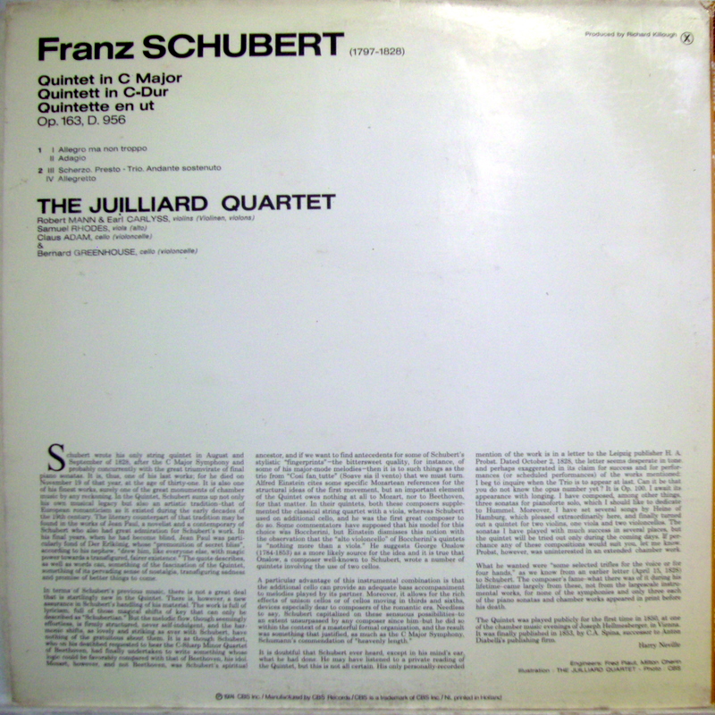 CBS 76268 - Franz Schubert, Juilliard String Quartet, Bernard Gr - Image 2