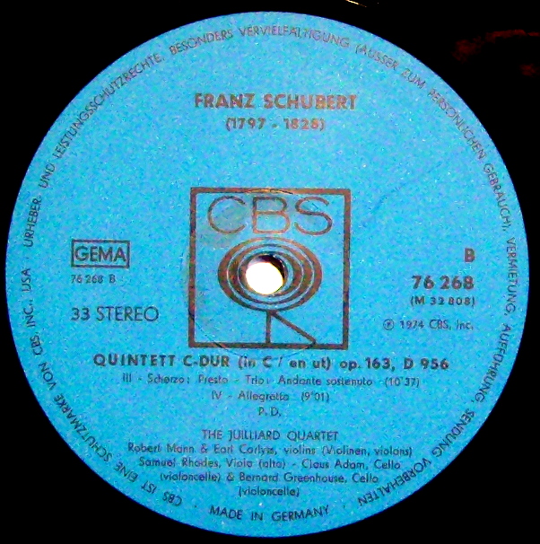 CBS 76268 - Franz Schubert, Juilliard String Quartet, Bernard Gr - Image 3
