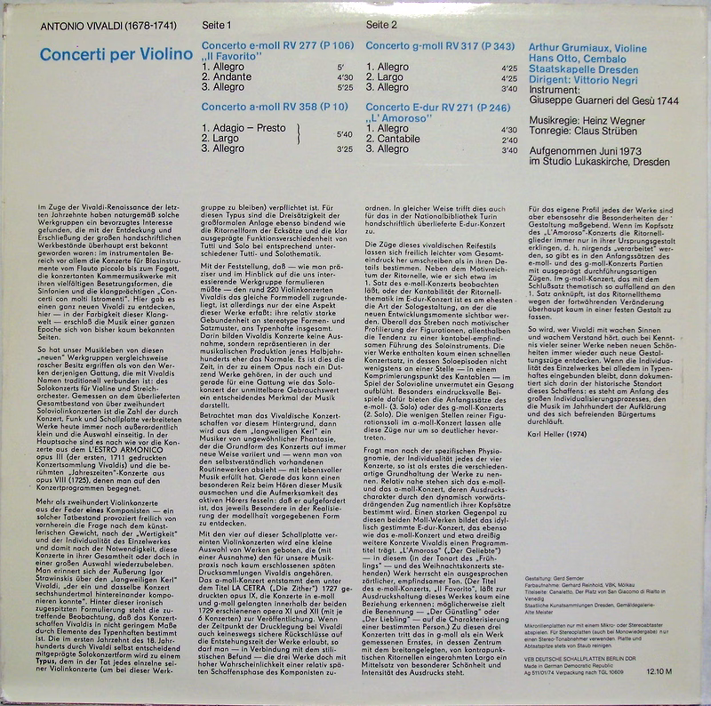 Eterna 8 26 495 - Antonio Vivaldi, Arthur Grumiaux, Staatskapell - Image 2