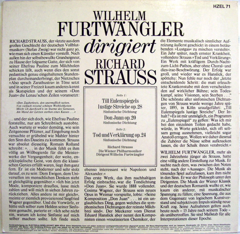 Electrola HZEL 71 - Richard Strauss, Wiener Philharmoniker, Wilh - Image 2
