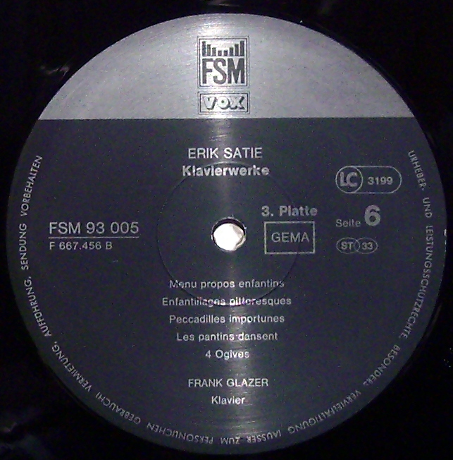 FSM FSM 93 005 - Erik Satie, Frank Glazer - Sämtliche Klavierwer - Image 3