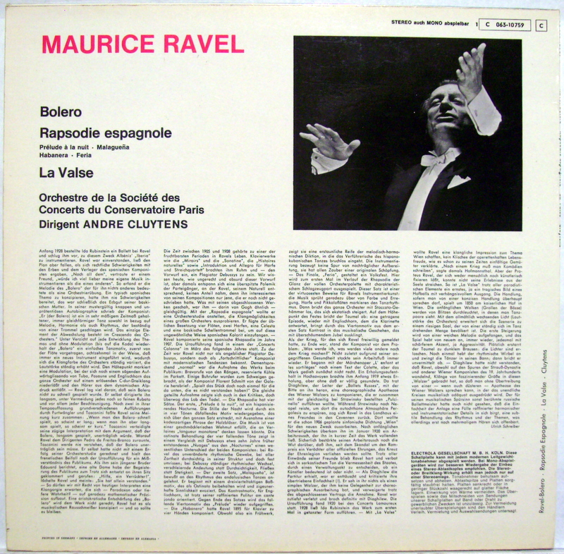 Electrola 980 762 - Maurice Ravel, Orchestre De La Société Des C - Image 2