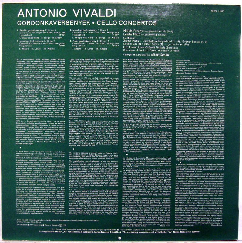 Hungaroton SLPX 11872 - Antonio Vivaldi, Albert Simon, Liszt Fer - Image 2