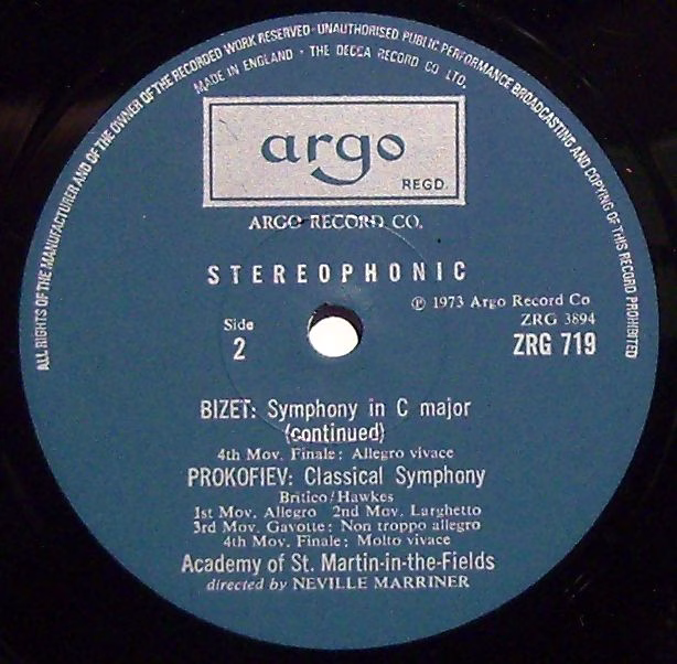 Argo ZRG 719 - Georges Bizet, Sergei Prokofiev, The Academy Of S - Image 3